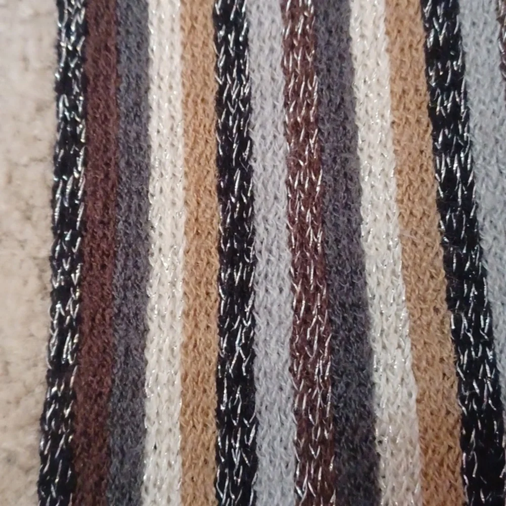 Cejon Earthtone Striped Scarf With Fringe And Sparkle